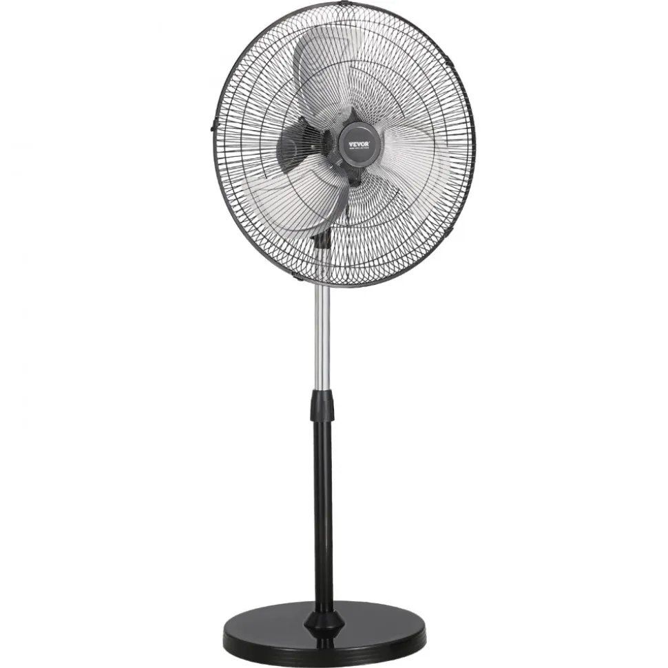 VEVOR Industrial Pedestal Fan, 18 Inch 90-Degree Oscillating Fan, Height Adjustable Standing Fans with 3 Adjustable Speeds, High Power Fans for Warehouse,Garage,Commercial,Residential, Black