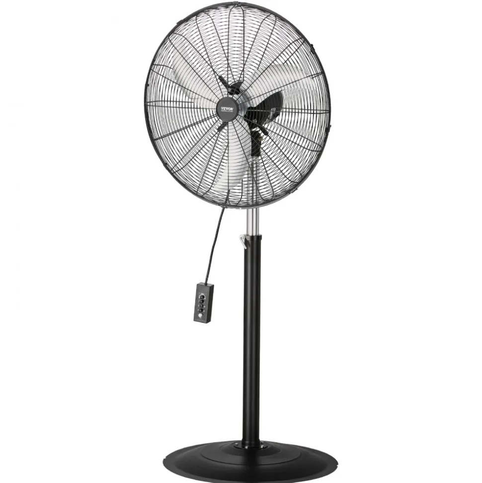 VEVOR Industrial Pedestal Fan, 24 Inch 85-Degree Oscillating Fan, Height Adjustable Standing Fans with 3 Adjustable Speeds, High Power Fans for Warehouse,Garage,Commercial, Black