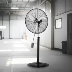 VEVOR Industrial Pedestal Fan, 24 Inch 85-Degree Oscillating Fan, Height Adjustable Standing Fans with 3 Adjustable Speeds, High Power Fans for Warehouse,Garage,Commercial, Black