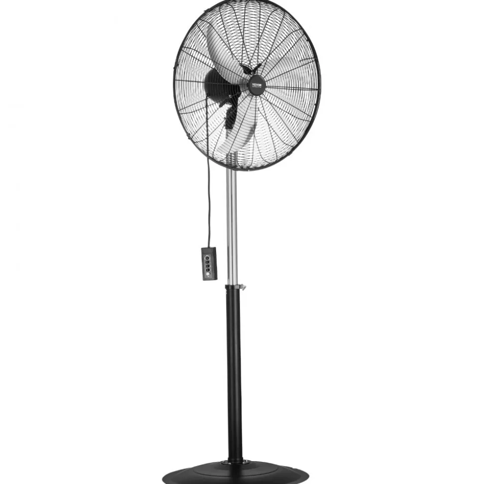 VEVOR Industrial Pedestal Fan, 24 Inch 85-Degree Oscillating Fan, Height Adjustable Standing Fans with 3 Adjustable Speeds, High Power Fans for Warehouse,Garage,Commercial, Black