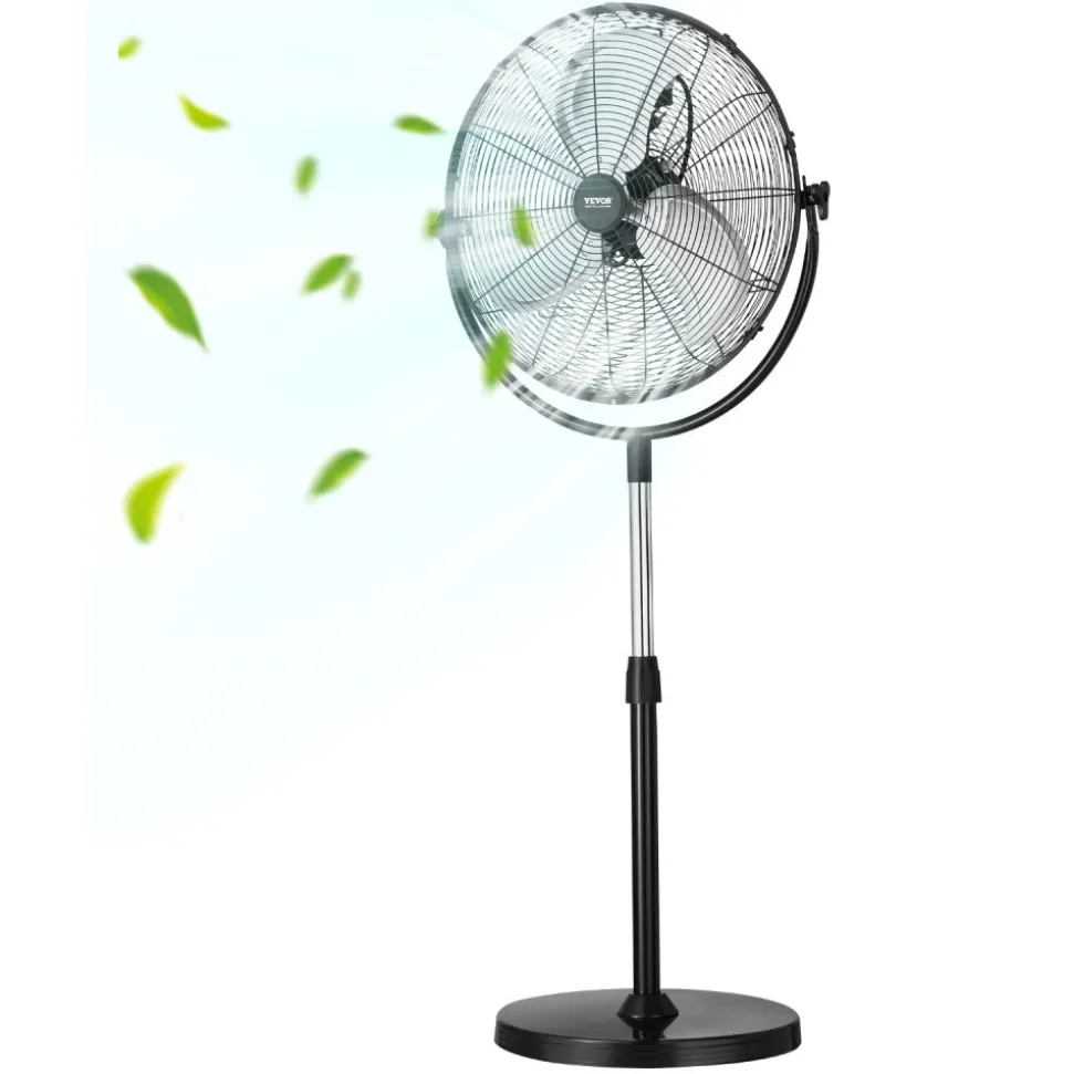 VEVOR Industrial Pedestal Fan, 20 Inch Standing Fan with 46.9 to 59.6 Inches Adjustable Height, Floor Fans with 3 Adjustable Speeds, High Power Fans for Warehouse,Garage,Commercial,Residential, Black