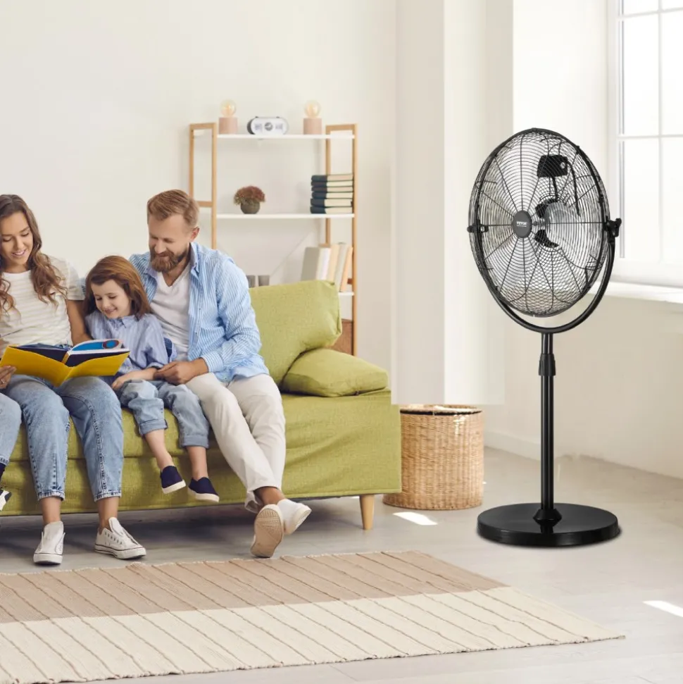 VEVOR Industrial Pedestal Fan, 20 Inch Standing Fan with 46.9 to 59.6 Inches Adjustable Height, Floor Fans with 3 Adjustable Speeds, High Power Fans for Warehouse,Garage,Commercial,Residential, Black