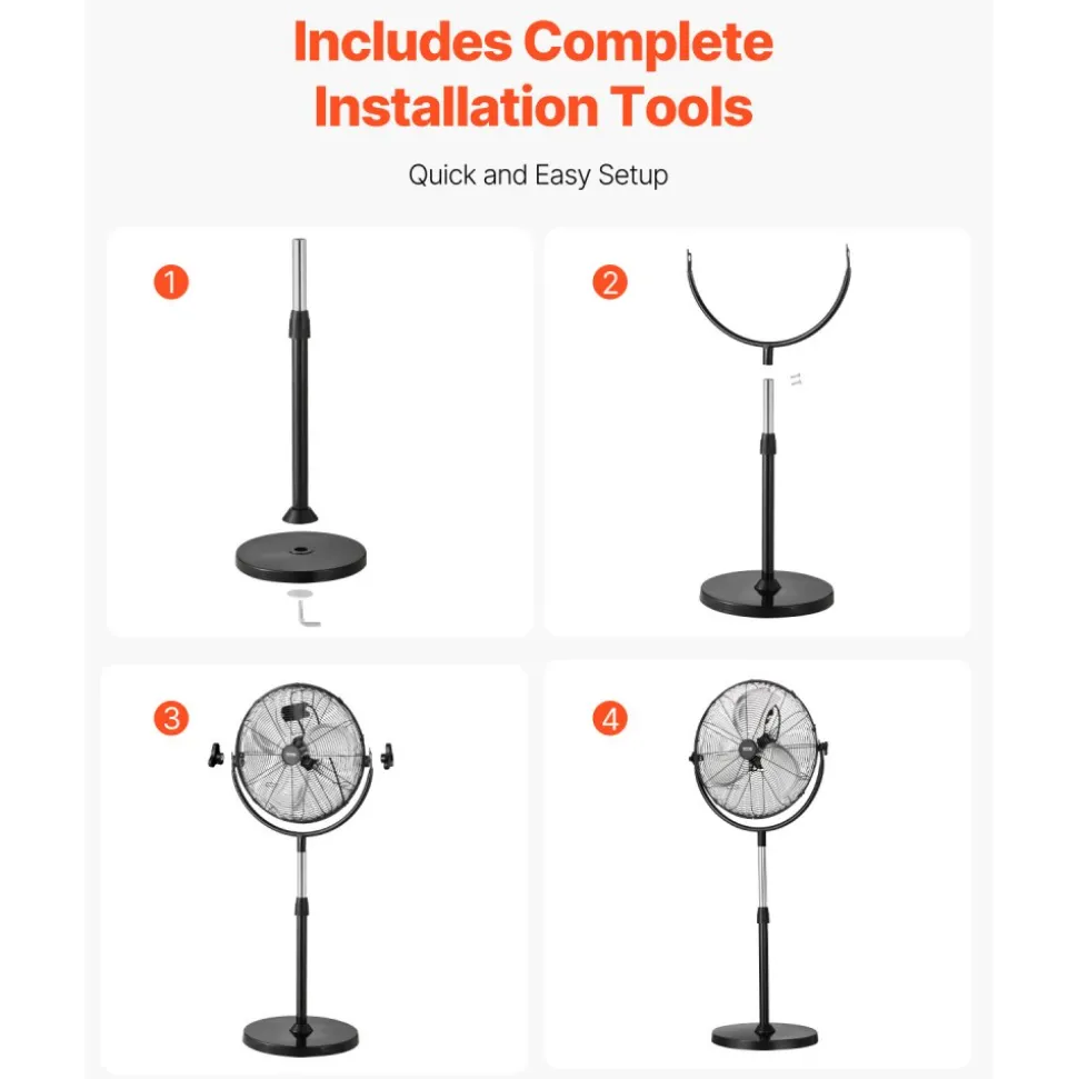 VEVOR Industrial Pedestal Fan, 20 Inch Standing Fan with 46.9 to 59.6 Inches Adjustable Height, Floor Fans with 3 Adjustable Speeds, High Power Fans for Warehouse,Garage,Commercial,Residential, Black