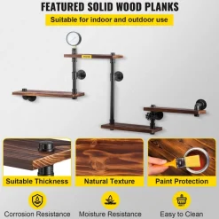 VEVOR Industrial Pipe Shelving, Pipe Shelves with 4-Tier Wood Planks, Rustic Floating Shelves Wall Mounted, Wall Shelf DIY Bookshelf for Bar Kitchen Bathroom Farmhouse Living Room, 51x25x9 inch