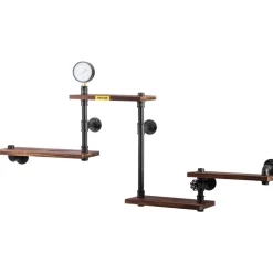 VEVOR Industrial Pipe Shelving, Pipe Shelves with 4-Tier Wood Planks, Rustic Floating Shelves Wall Mounted, Wall Shelf DIY Bookshelf for Bar Kitchen Bathroom Farmhouse Living Room, 51x25x9 inch