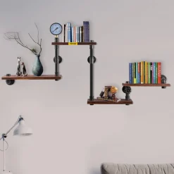 VEVOR Industrial Pipe Shelving, Pipe Shelves with 4-Tier Wood Planks, Rustic Floating Shelves Wall Mounted, Wall Shelf DIY Bookshelf for Bar Kitchen Bathroom Farmhouse Living Room, 51x25x9 inch