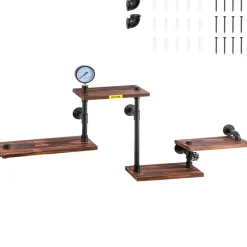 VEVOR Industrial Pipe Shelving, Pipe Shelves with 4-Tier Wood Planks, Rustic Floating Shelves Wall Mounted, Wall Shelf DIY Bookshelf for Bar Kitchen Bathroom Farmhouse Living Room, 51x25x9 inch