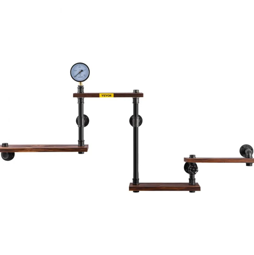 VEVOR Industrial Pipe Shelving, Pipe Shelves with 4-Tier Wood Planks, Rustic Floating Shelves Wall Mounted, Wall Shelf DIY Bookshelf for Bar Kitchen Bathroom Farmhouse Living Room, 51x25x9 inch