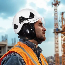 VEVOR Industrial Safety Helmet, ANSI/ISEA Z89.1 Approved ABS Hard Hat with Visor & Earmuffs, 6-Point Ratchet Suspension, Adjustable Vented Hardhat for Men & Women, for Outdoor Construction Workwear