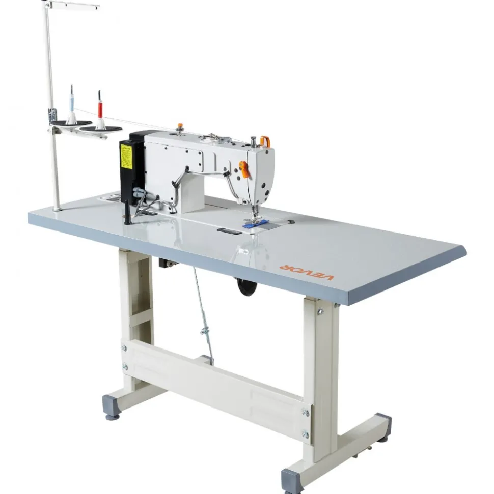 VEVOR Industrial Sewing Machine, 550W Lockstitch Sewing Machine Set with Servo Motor and Table Stand, Auto Thread Trimmer, 5000 SPM High Speed, Metal Frame, LCD Panel, LED Light, for Cotton, Denim, The Table Stand and the machine head Are Shipped Separately.
