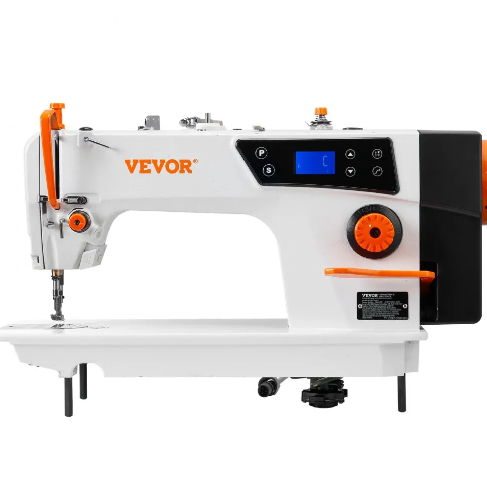 VEVOR Industrial Sewing Machine, Upgraded 550W Servo Motor with Table Stand, 5000s.p.m Heavy Duty Lockstitch Sewing Machine, High Speed, Clear Control Panel and Electro-mechanization Start-stop