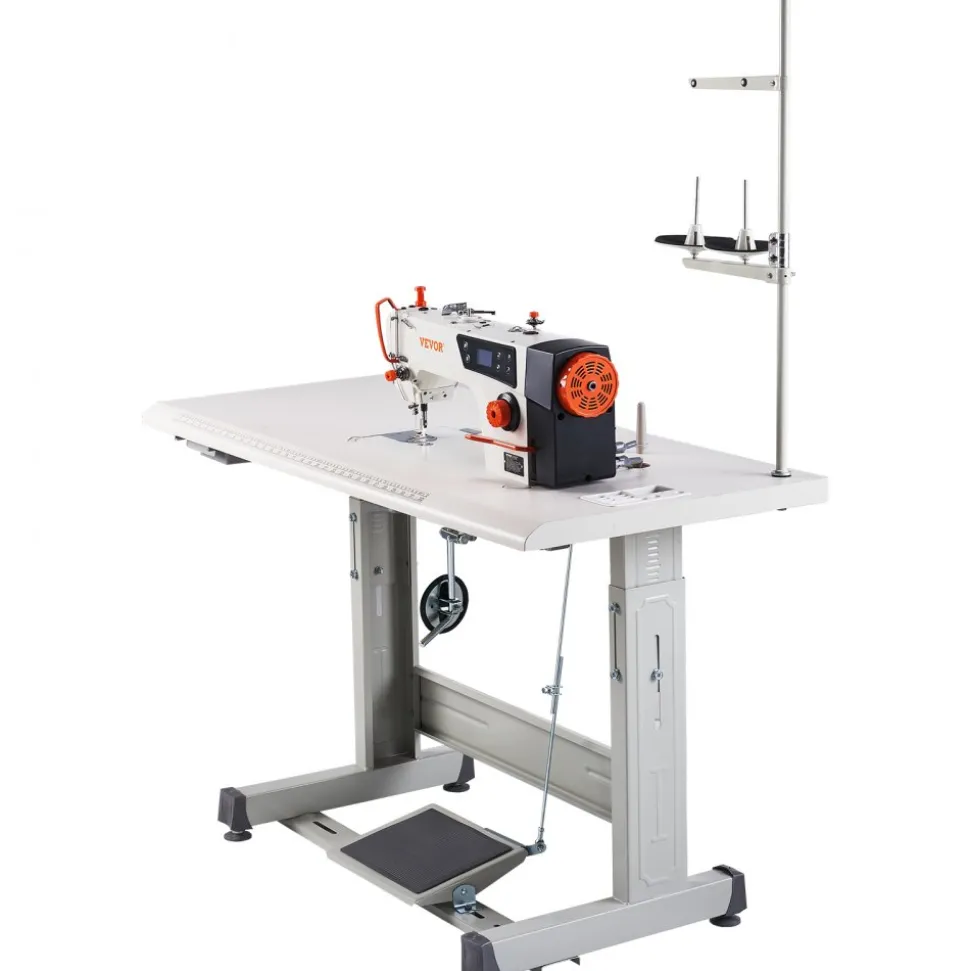 VEVOR Industrial Sewing Machine, Upgraded 550W Servo Motor with Table Stand, 5000s.p.m Heavy Duty Lockstitch Sewing Machine, High Speed, Clear Control Panel and Electro-mechanization Start-stop