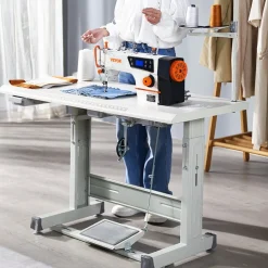 VEVOR Industrial Sewing Machine, Upgraded 550W Servo Motor with Table Stand, 5000s.p.m Heavy Duty Lockstitch Sewing Machine, High Speed, Clear Control Panel and Electro-mechanization Start-stop