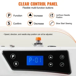VEVOR Industrial Sewing Machine, Upgraded 550W Servo Motor with Table Stand, 5000s.p.m Heavy Duty Lockstitch Sewing Machine, High Speed, Clear Control Panel and Electro-mechanization Start-stop