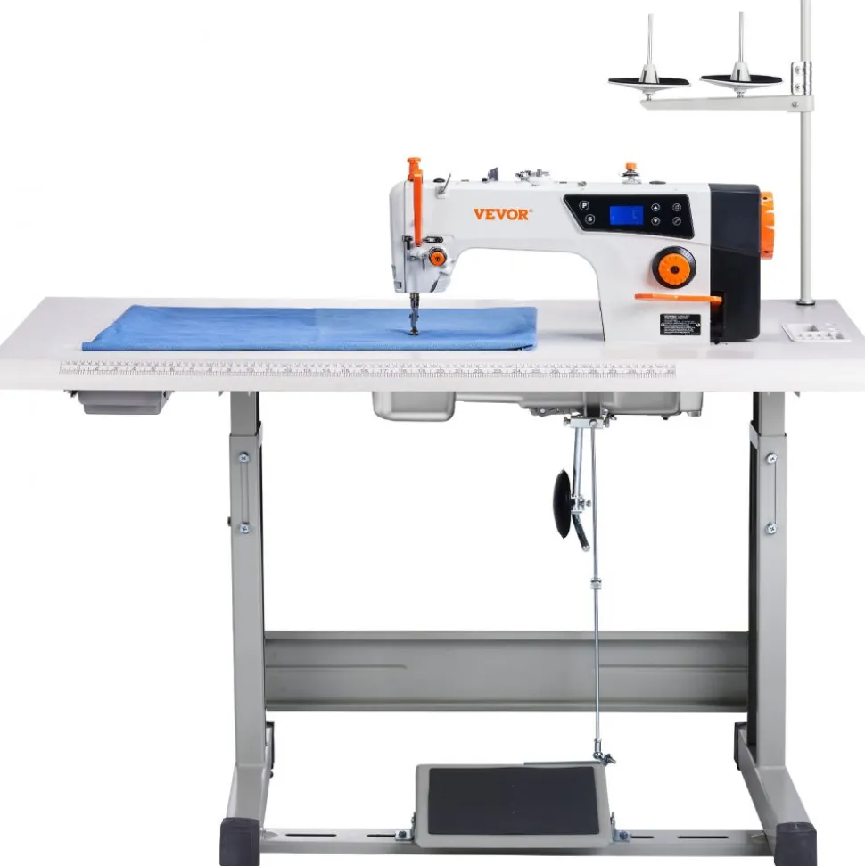 VEVOR Industrial Sewing Machine, Upgraded 550W Servo Motor with Table Stand, 5000s.p.m Heavy Duty Lockstitch Sewing Machine, High Speed, Clear Control Panel and Electro-mechanization Start-stop