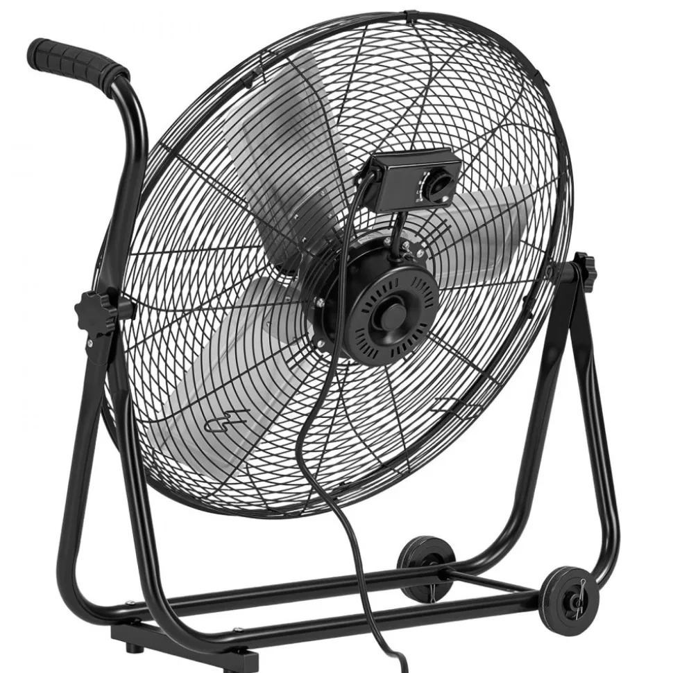VEVOR Industrial Shop Fan, 24 Inch Floor Drum Fan, High Velocity 7500 CFM, Heavy Duty Aluminum Blades, 3 Speeds, 360 Degree Tilt, Ideal for Commercial, Garage, Warehouse, Basement, Workshop, Black