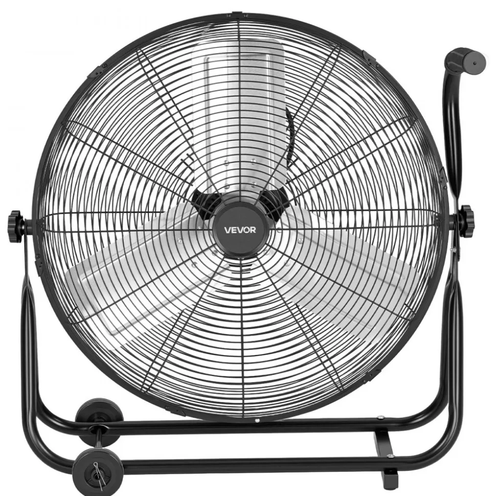 VEVOR Industrial Shop Fan, 24 Inch Floor Drum Fan, High Velocity 7500 CFM, Heavy Duty Aluminum Blades, 3 Speeds, 360 Degree Tilt, Ideal for Commercial, Garage, Warehouse, Basement, Workshop, Black