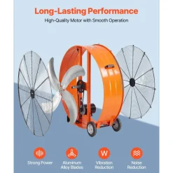 VEVOR Industrial Shop Fan, 42 Inch Floor Drum Fan, High Velocity 16100 CFM, Heavy Duty Aluminum Blades, 2 Speeds, with Handle, Ideal for Commercial, Garage, Warehouse, Basement, Workshop, Factory