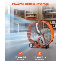 VEVOR Industrial Shop Fan, 42 Inch Floor Drum Fan, High Velocity 16100 CFM, Heavy Duty Aluminum Blades, 2 Speeds, with Handle, Ideal for Commercial, Garage, Warehouse, Basement, Workshop, Factory