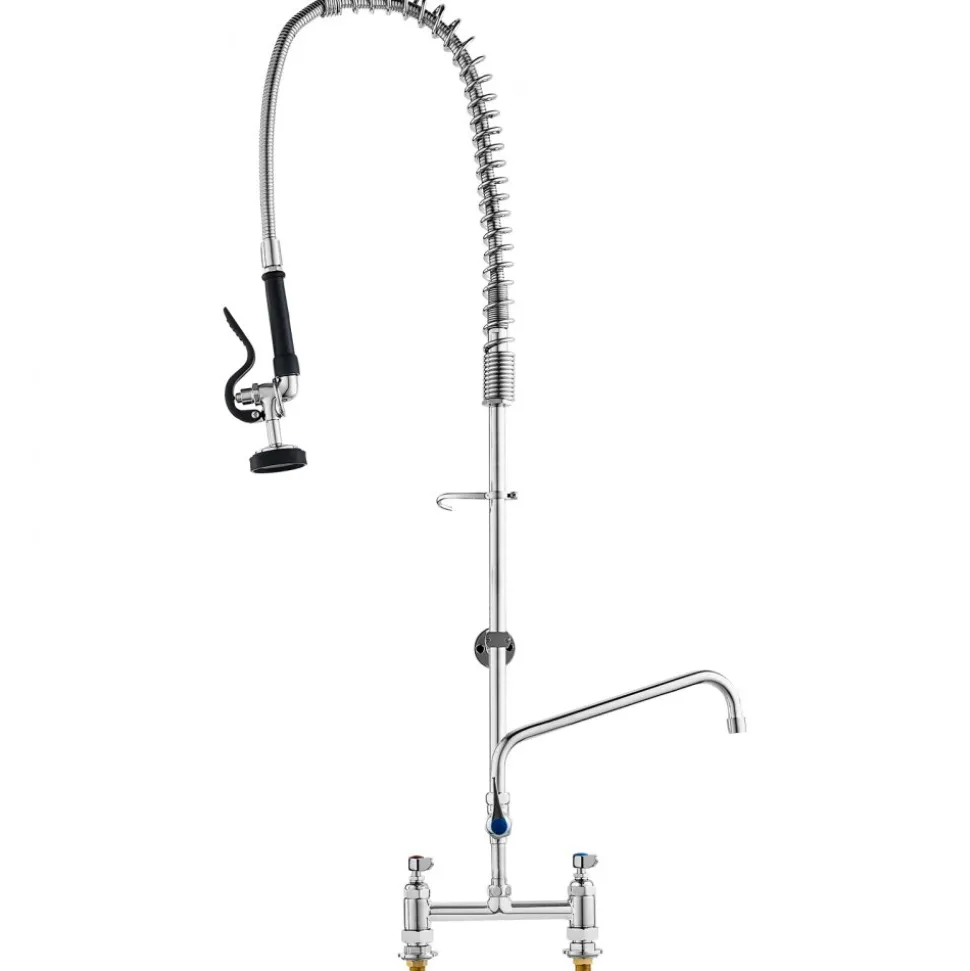 VEVOR Industrial Sink Faucet, 44" Tall, 8" Install Space, 12" Rotating Spout, Surface Mount, Brass-Made with Extendable Sprayer, Suitable for Single/Triple Basin