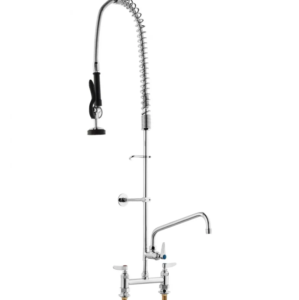 VEVOR Industrial Sink Faucet, 44" Tall, 8" Install Space, 12" Rotating Spout, Surface Mount, Brass-Made with Extendable Sprayer, Suitable for Single/Triple Basin