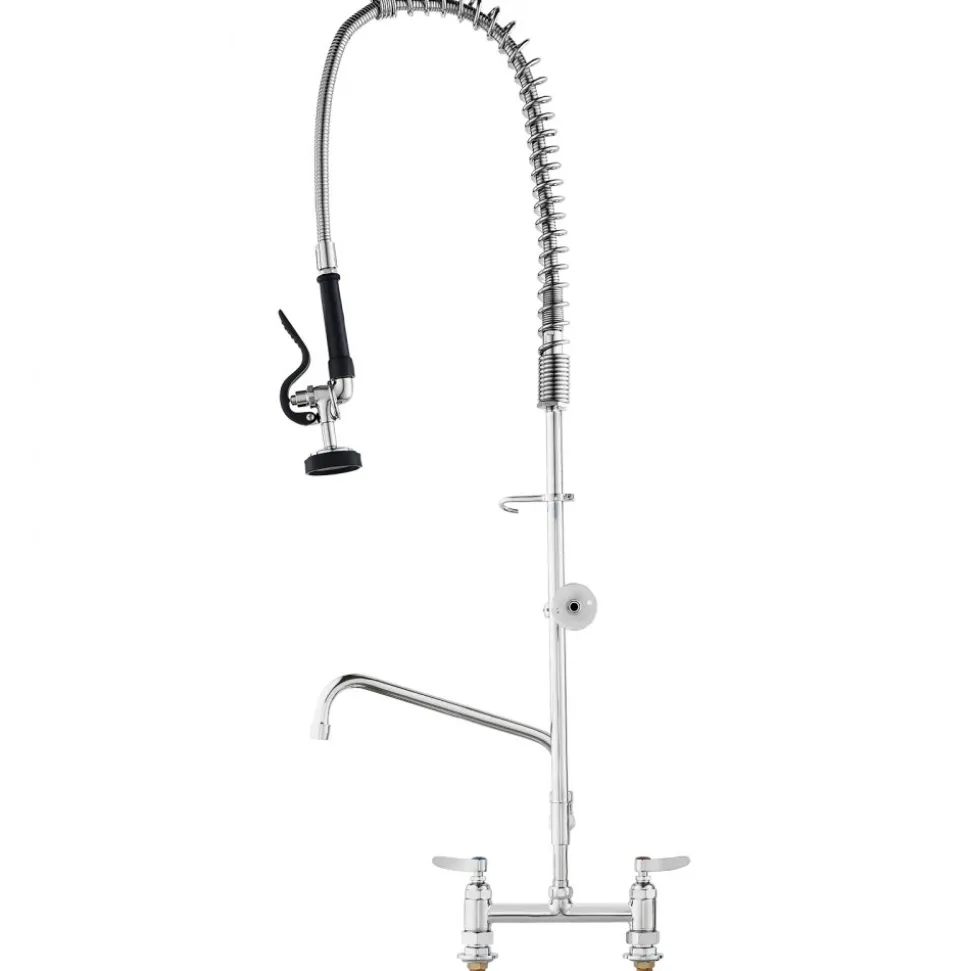 VEVOR Industrial Sink Faucet, 44" Tall, 8" Install Space, 12" Rotating Spout, Surface Mount, Brass-Made with Extendable Sprayer, Suitable for Single/Triple Basin