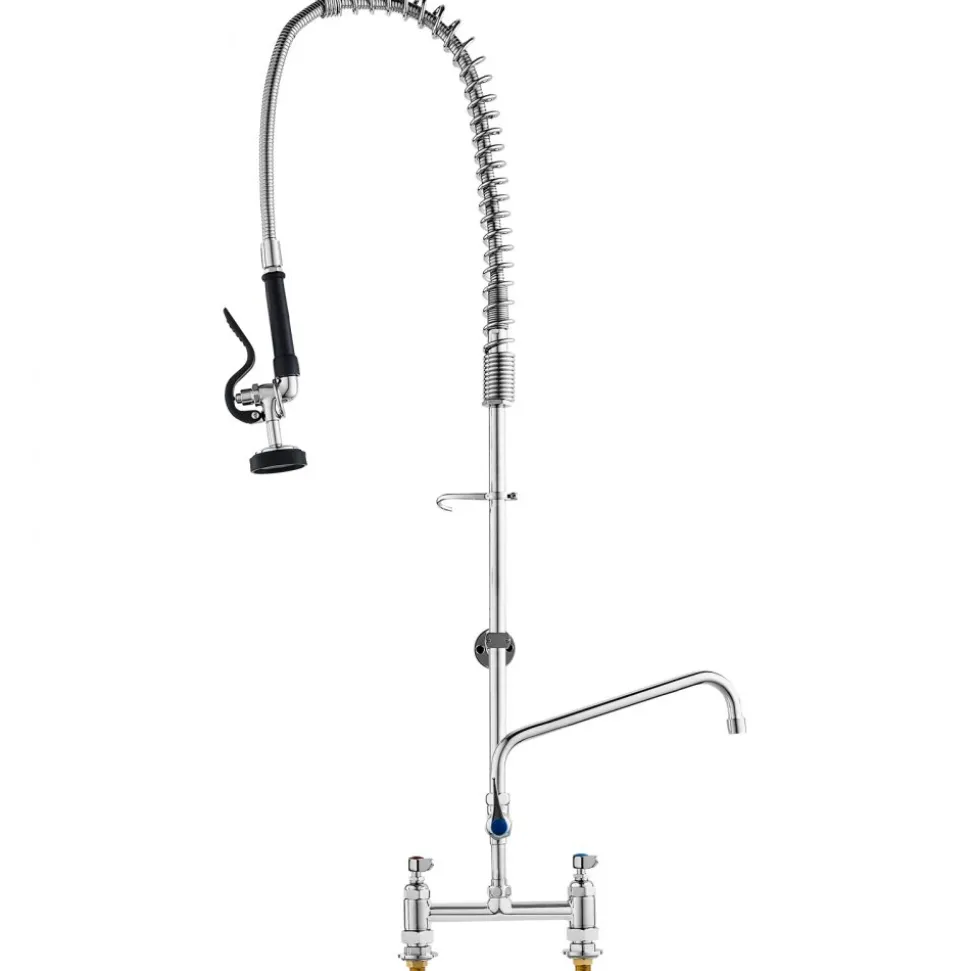 VEVOR Industrial Sink Faucet, 44" Tall, 8" Install Space, 12" Rotating Spout, Surface Mount, Brass-Made with Extendable Sprayer, Suitable for Single/Triple Basin