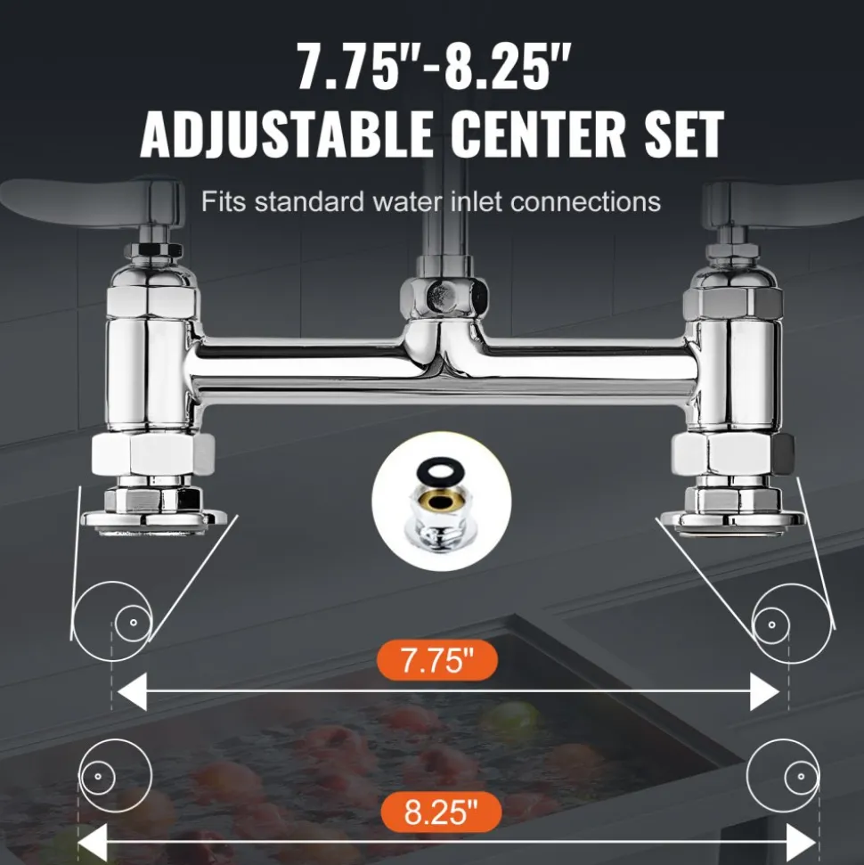 VEVOR Industrial Sink Faucet, 44" Tall, 8" Install Space, 12" Rotating Spout, Surface Mount, Brass-Made with Extendable Sprayer, Suitable for Single/Triple Basin