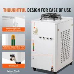 VEVOR Industrial Water Chiller, CW6000, 1500W Industrial Water Cooler Cooling System with Compressor 15L Water Tank Capacity 65 L/min Max Flow Rate, for CO2 Laser Engraving Machine Cooling Machine