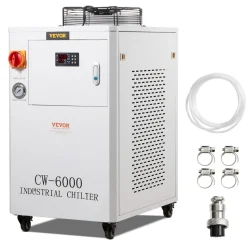 VEVOR Industrial Water Chiller, CW6000, 1500W Industrial Water Cooler Cooling System with Compressor 15L Water Tank Capacity 65 L/min Max Flow Rate, for CO2 Laser Engraving Machine Cooling Machine