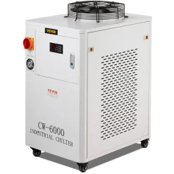 VEVOR Industrial Water Chiller, CW6000, 1500W Industrial Water Cooler Cooling System with Compressor 15L Water Tank Capacity 65 L/min Max Flow Rate, for CO2 Laser Engraving Machine Cooling Machine