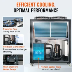 VEVOR Industrial Water Chiller, 6HP 16 Gal Air-Cooled Industrial Water Chiller, 15,100 Kcal/h Cooling Capacity with Finned Condenser Micro-Computer Control 60L Water Tank, for Cooling Water