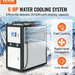 VEVOR Industrial Water Chiller, 6HP 16 Gal Air-Cooled Industrial Water Chiller, 15,100 Kcal/h Cooling Capacity with Finned Condenser Micro-Computer Control 60L Water Tank, for Cooling Water