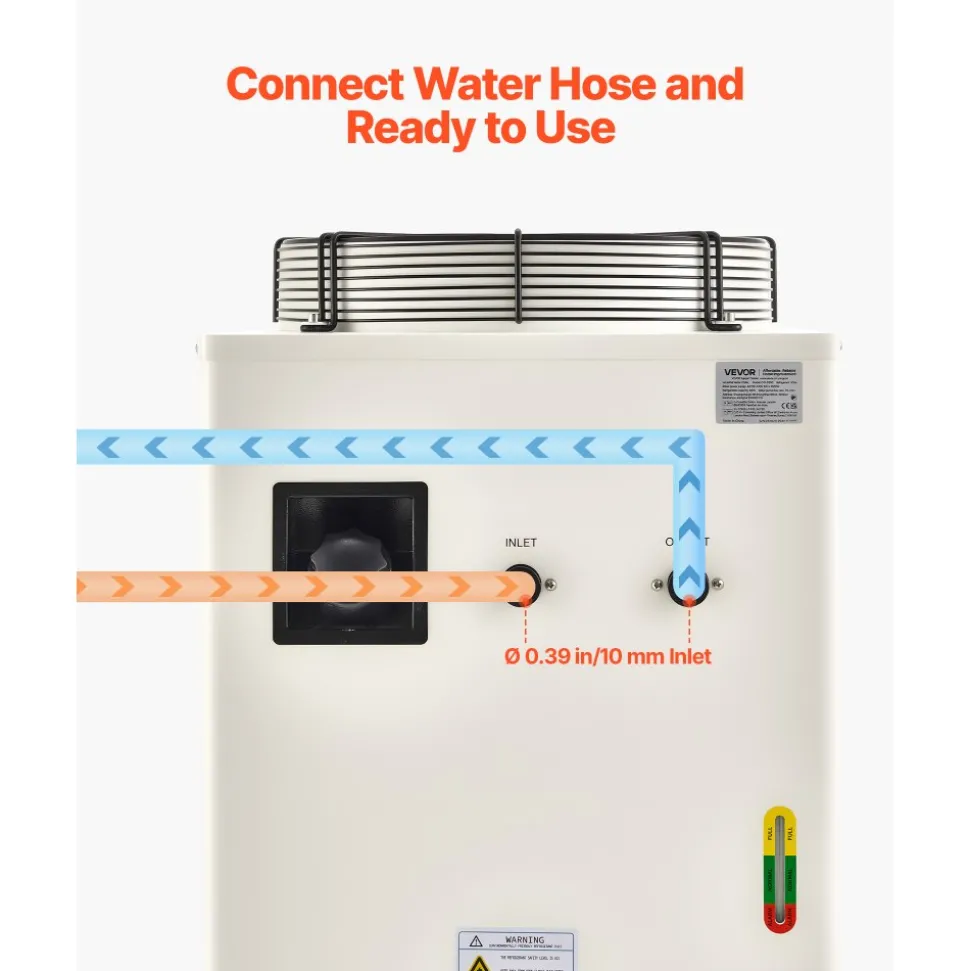 VEVOR Industrial Water Chiller, 27,300 BTU/h, Industrial Water Cooler Cooling System with Compressor, 10.6 Gal Tank Capacity, 18.5 GPM Max Flow Rate, for CO2 Laser Tube Engraving & Cutting Machine