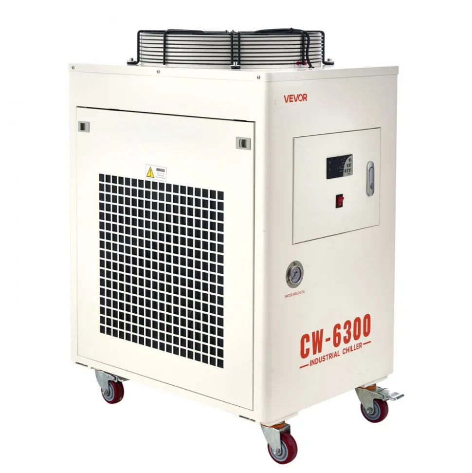 VEVOR Industrial Water Chiller, 27,300 BTU/h, Industrial Water Cooler Cooling System with Compressor, 10.6 Gal Tank Capacity, 18.5 GPM Max Flow Rate, for CO2 Laser Tube Engraving & Cutting Machine