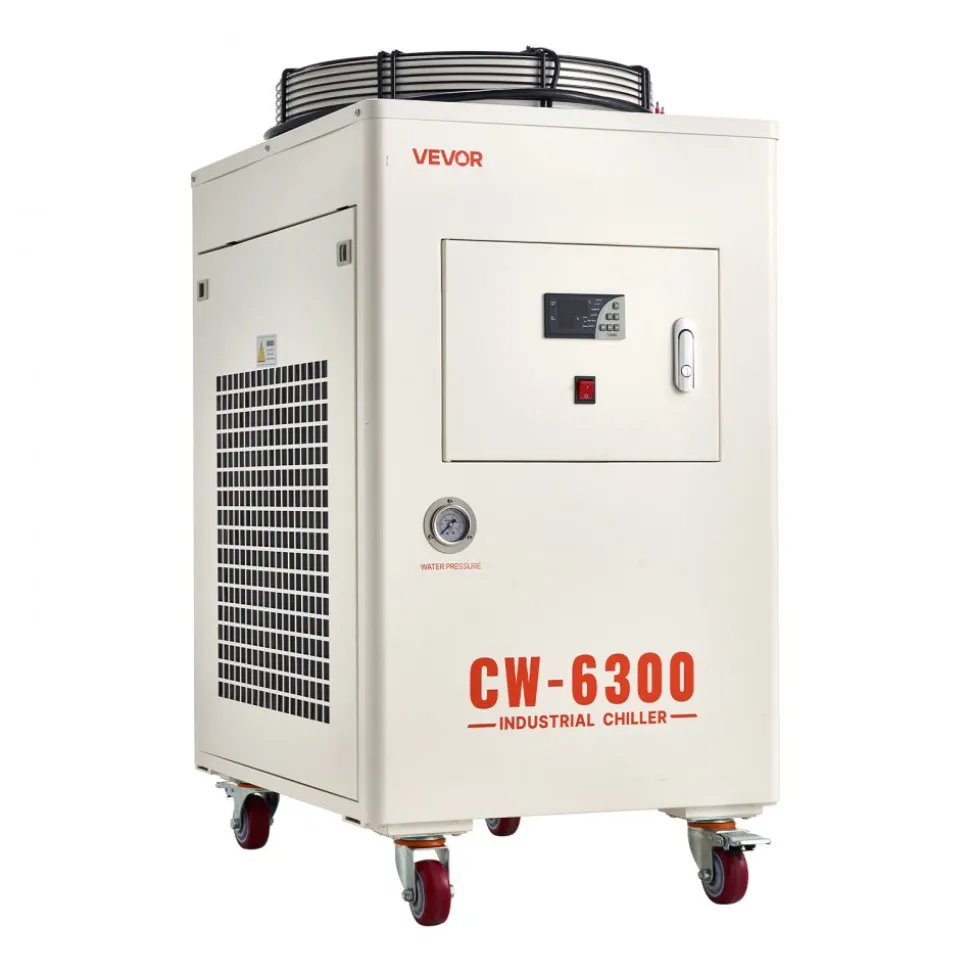 VEVOR Industrial Water Chiller, 27,300 BTU/h, Industrial Water Cooler Cooling System with Compressor, 10.6 Gal Tank Capacity, 18.5 GPM Max Flow Rate, for CO2 Laser Tube Engraving & Cutting Machine