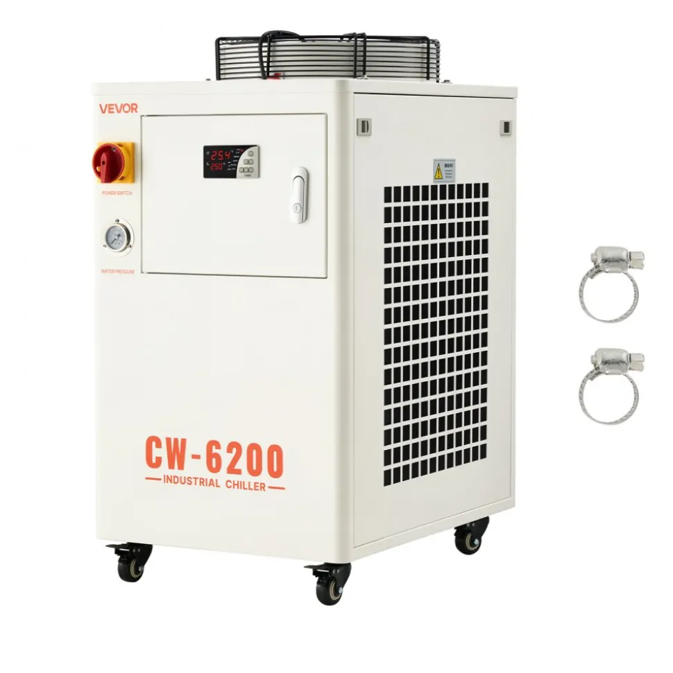 VEVOR Industrial Water Chiller, 17,060 BTU/h, Industrial Water Cooler Cooling System with Compressor, 3.96 Gal Tank Capacity, 18.5 GPM Max Flow Rate, for CO2 Laser Tube Engraving & Cutting Machine