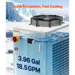 VEVOR Industrial Water Chiller, 17,060 BTU/h, Industrial Water Cooler Cooling System with Compressor, 3.96 Gal Tank Capacity, 18.5 GPM Max Flow Rate, for CO2 Laser Tube Engraving & Cutting Machine