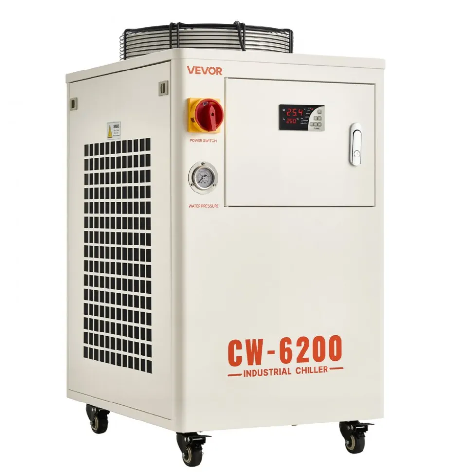 VEVOR Industrial Water Chiller, 17,060 BTU/h, Industrial Water Cooler Cooling System with Compressor, 3.96 Gal Tank Capacity, 18.5 GPM Max Flow Rate, for CO2 Laser Tube Engraving & Cutting Machine