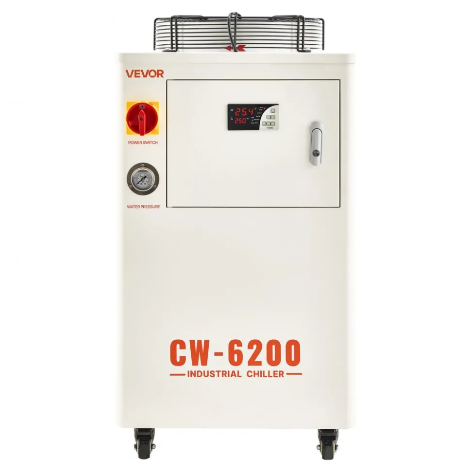 VEVOR Industrial Water Chiller, 17,060 BTU/h, Industrial Water Cooler Cooling System with Compressor, 3.96 Gal Tank Capacity, 18.5 GPM Max Flow Rate, for CO2 Laser Tube Engraving & Cutting Machine
