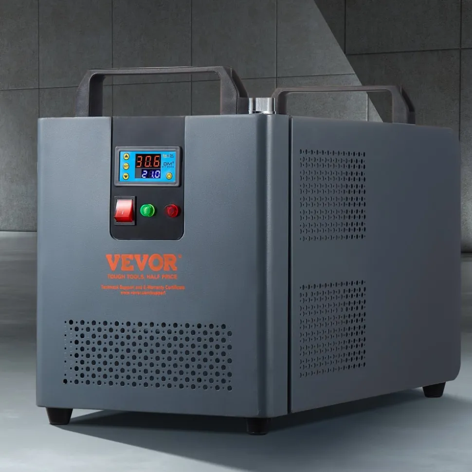 VEVOR Industrial Water Chiller, 5460 BTU/h, Industrial Water Cooler Cooling System with Compressor, 1.8 Gal Tank Capacity, 3.4 GPM Max Flow, Laser Chiller, for CO2 Laser Engraving & Cutting Machine
