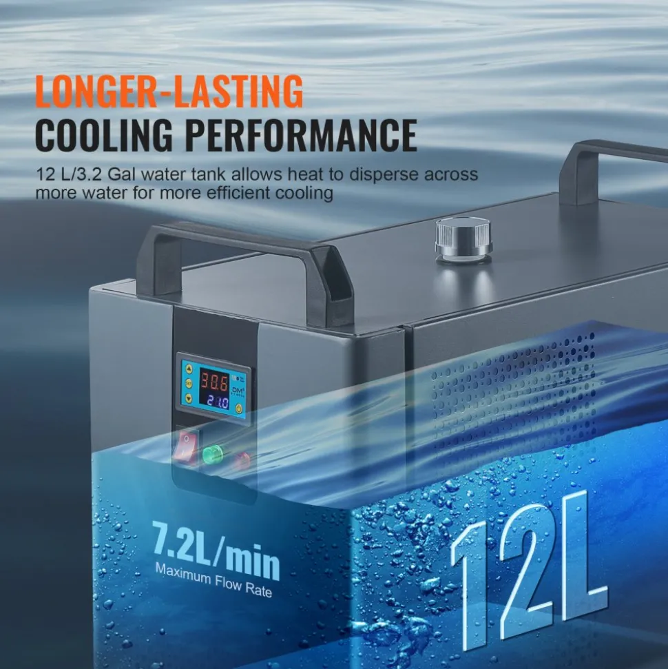 VEVOR Industrial Water Chiller, 5460 BTU/h, Industrial Water Cooler Cooling System with Compressor, 1.8 Gal Tank Capacity, 3.4 GPM Max Flow, Laser Chiller, for CO2 Laser Engraving & Cutting Machine