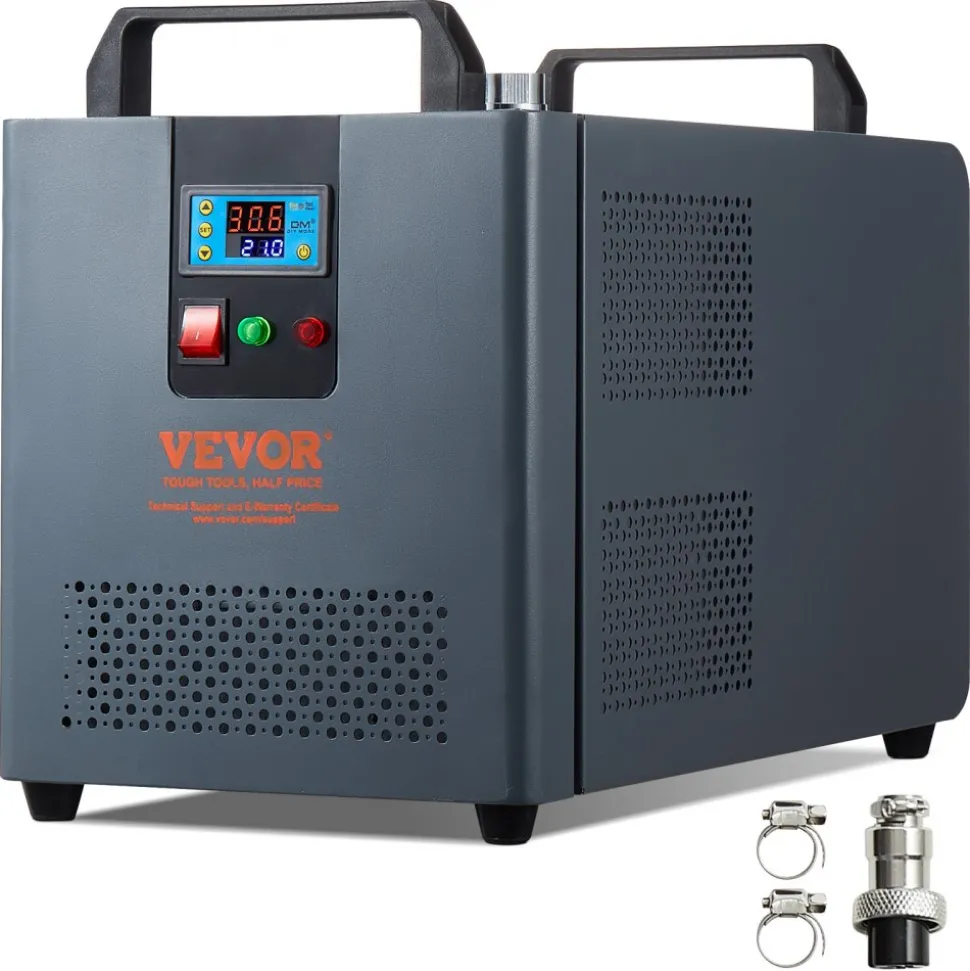 VEVOR Industrial Water Chiller, 5460 BTU/h, Industrial Water Cooler Cooling System with Compressor, 1.8 Gal Tank Capacity, 3.4 GPM Max Flow, Laser Chiller, for CO2 Laser Engraving & Cutting Machine