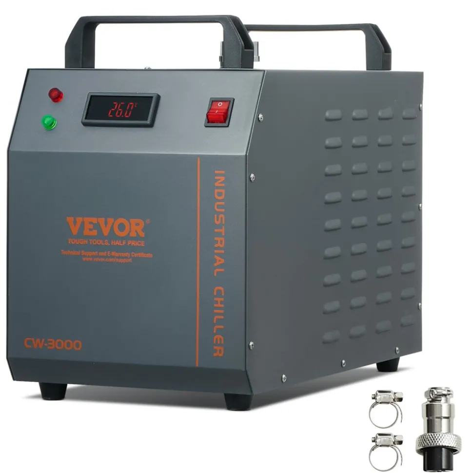 VEVOR Industrial Water Chiller, CW-3000, 80W Air-Cooled Industrial Water Cooler Cooling System with 12 L Water Tank Capacity 12 L/min Maximum Flow Rate, for Laser Engraving Machine Cooling Machine