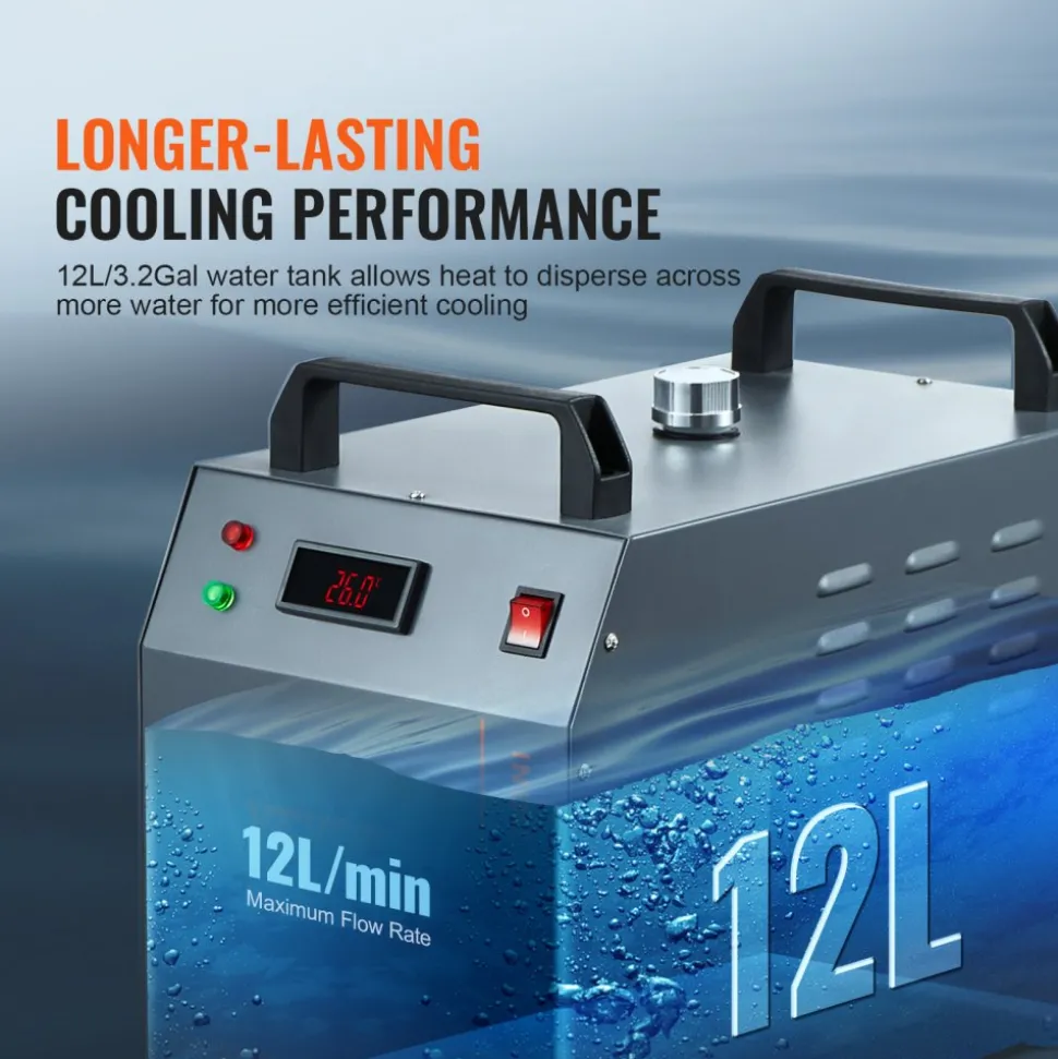 VEVOR Industrial Water Chiller, CW-3000, 80W Air-Cooled Industrial Water Cooler Cooling System with 12 L Water Tank Capacity 12 L/min Maximum Flow Rate, for Laser Engraving Machine Cooling Machine