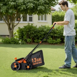 VEVOR 2-in-1 Electric Dethatcher and Scarifier, 13-Inch 13 Amp, Corded Lawn Dethatcher with 13-Gallon Thatch Collection Bag, 5-Position Depth Adjustment, Walk Behind Machine for Garden Yard Grass