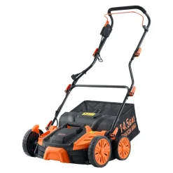 VEVOR 2-in-1 Electric Dethatcher and Scarifier, 16-Inch 15 Amp, Corded Lawn Dethatcher with 14.5-Gallon Thatch Collection Bag, 5-Position Depth Adjustment, Walk Behind Machine for Garden Yard Grass