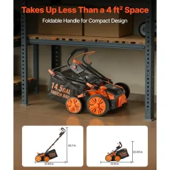 VEVOR 2-in-1 Electric Dethatcher and Scarifier, 16-Inch 15 Amp, Corded Lawn Dethatcher with 14.5-Gallon Thatch Collection Bag, 5-Position Depth Adjustment, Walk Behind Machine for Garden Yard Grass