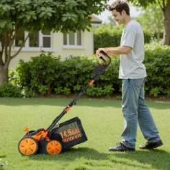 VEVOR 2-in-1 Electric Dethatcher and Scarifier, 16-Inch 15 Amp, Corded Lawn Dethatcher with 14.5-Gallon Thatch Collection Bag, 5-Position Depth Adjustment, Walk Behind Machine for Garden Yard Grass