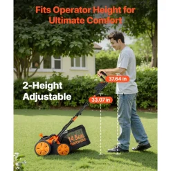 VEVOR 2-in-1 Electric Dethatcher and Scarifier, 16-Inch 15 Amp, Corded Lawn Dethatcher with 14.5-Gallon Thatch Collection Bag, 5-Position Depth Adjustment, Walk Behind Machine for Garden Yard Grass